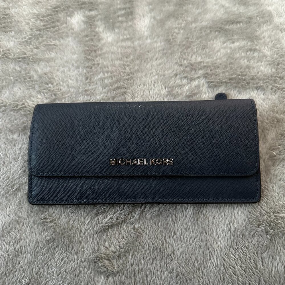 Michael Kors Jet Set Saffiano Leather Snap Front Wallet Navy Blue